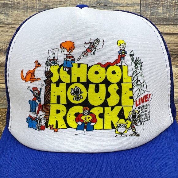 Schoolhouse Rock Mens Trucker Hat Blue Snapback 1973 Vintage Logo Retro TV Cap - Picture 3 of 8